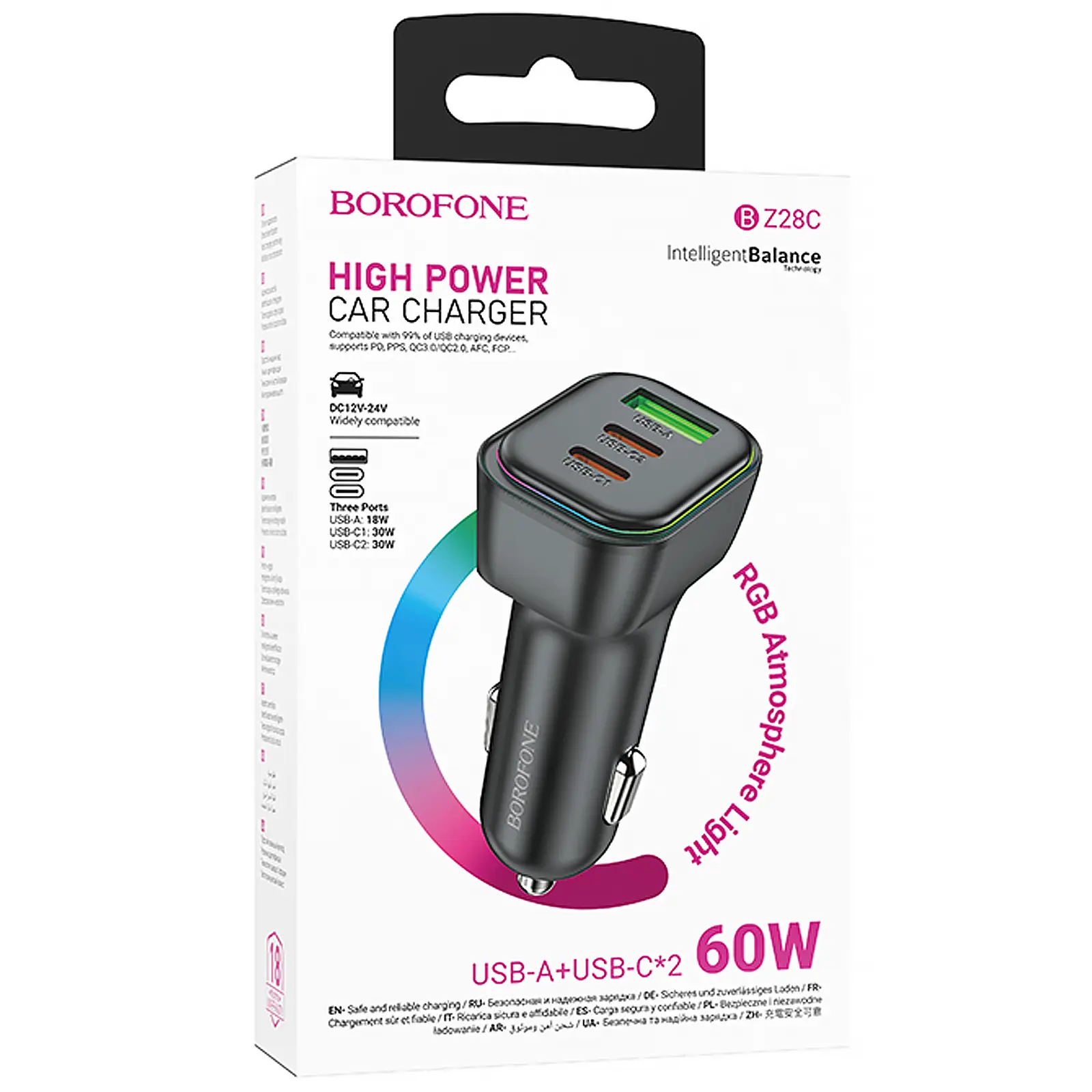 АЗУ Borofone BZ28C Trophie PD60W+QC3.0 (1USB-A/2C), Black 1, купить оптом с доставкой
