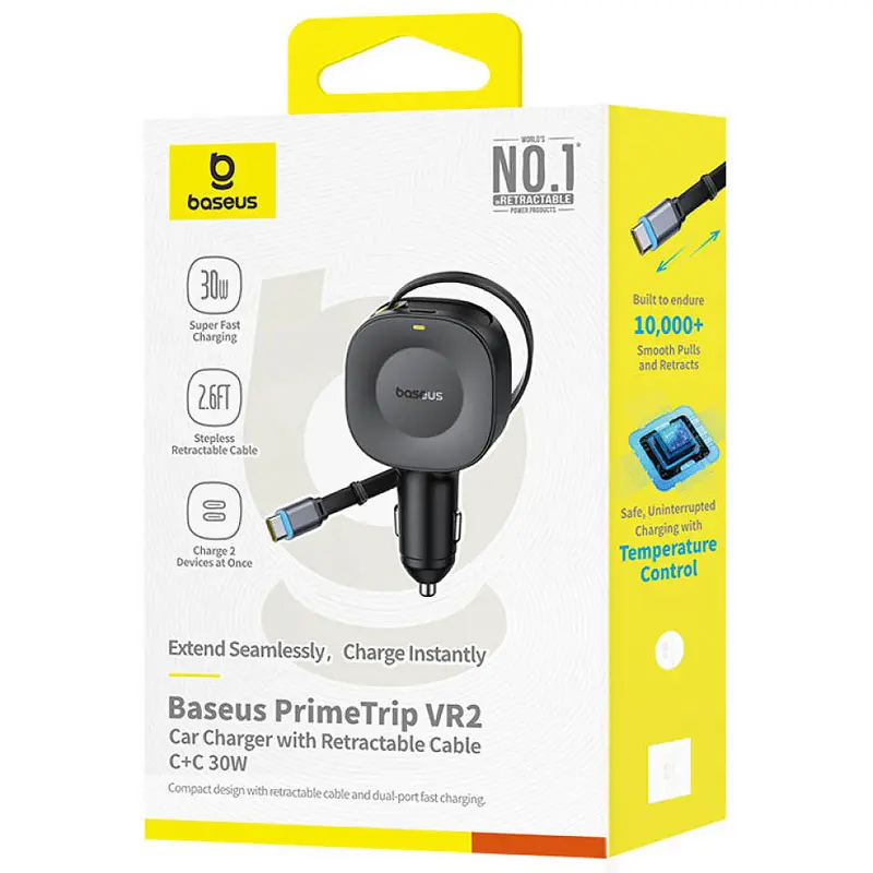 АЗУ Baseus PrimeTrip VR2 30W with retractable cable (2USB-C) (C0206401), Cosmic Black 1, купить оптом с доставкой