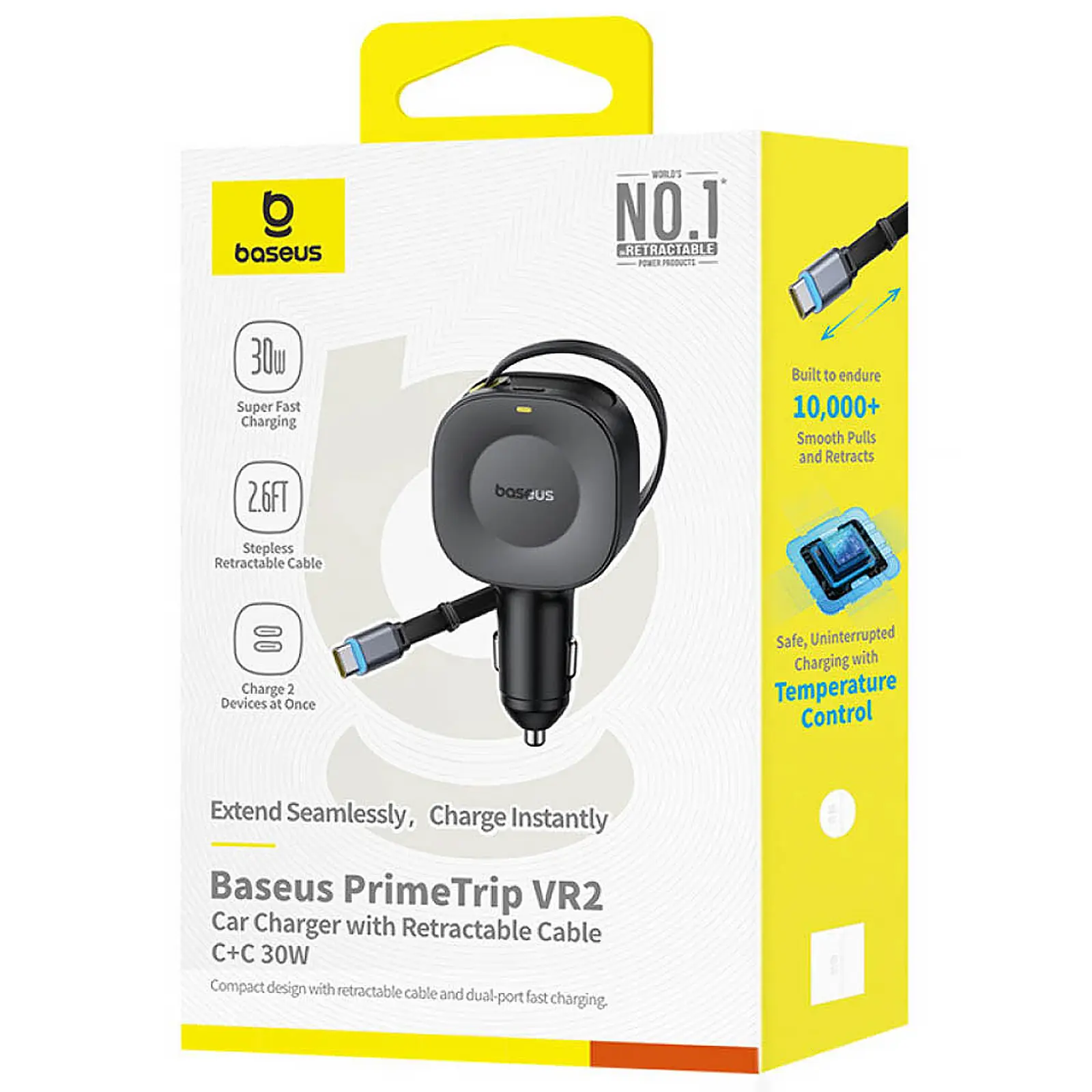 АЗУ Baseus PrimeTrip VR2 30W with retractable cable (2USB-C) (C0206401), Cosmic Black 1, купить оптом с доставкой