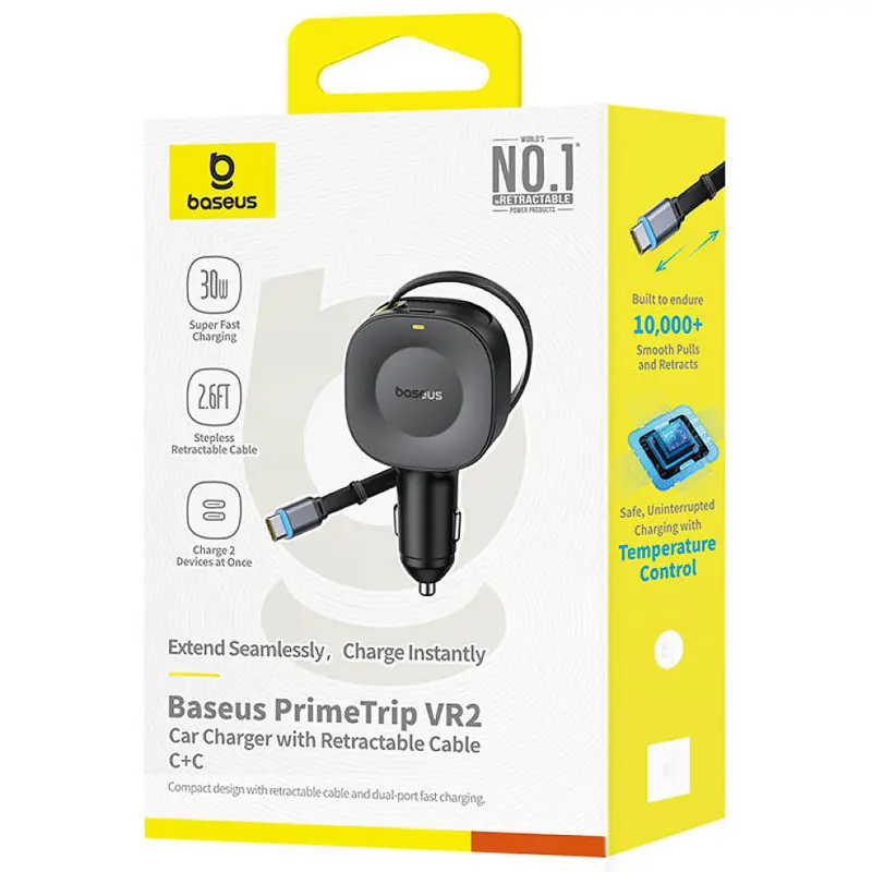 АЗУ Baseus PrimeTrip VR2 45W with retractable cable (2USB-C) (C02069), Cosmic Black 2, купить оптом с доставкой