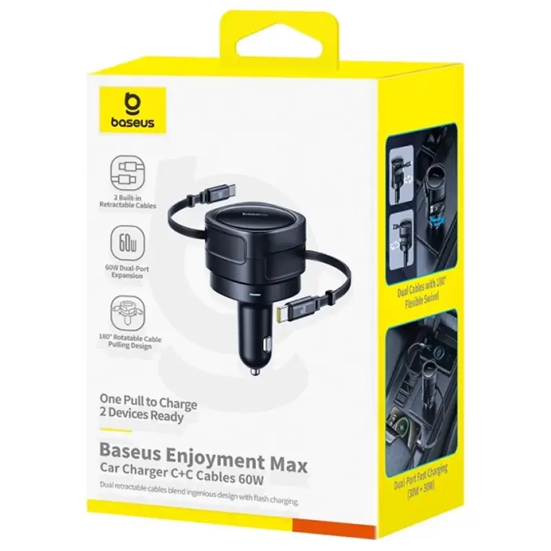 АЗУ Baseus Enjoyment Max PD60W with retractable cable (2USB-C) (C00035507121), Cosmic Black 2, купить оптом с доставкой