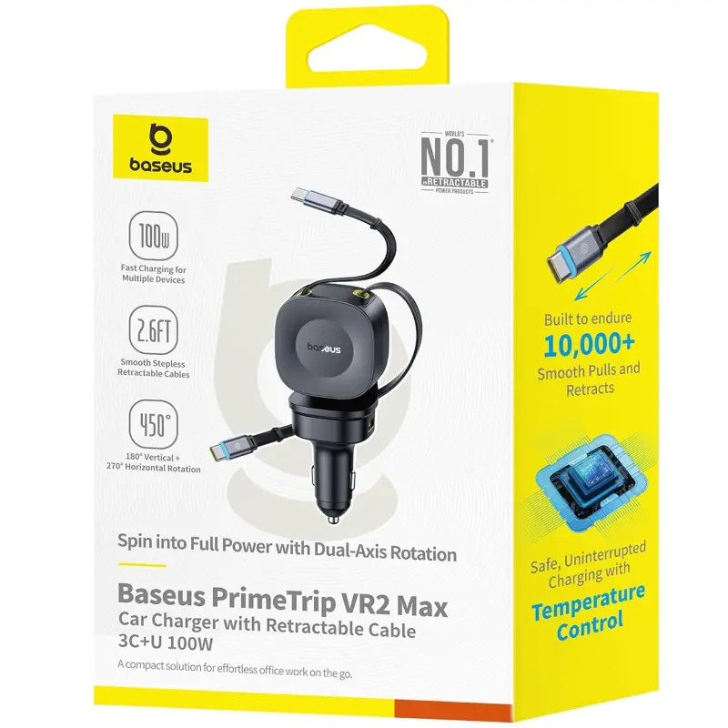 АЗУ Baseus PrimeTrip VR2 Max PD100W+QC3.0 with retractable cable (1USB-A/3C) (C02066), Cosmic Black 1, купить оптом с доставкой