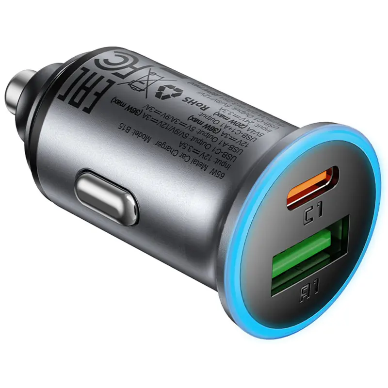 АЗУ Acefast B15 PD20W+QC3.0 total 65W (1USB-A/1C), Gray 2, купить оптом с доставкой