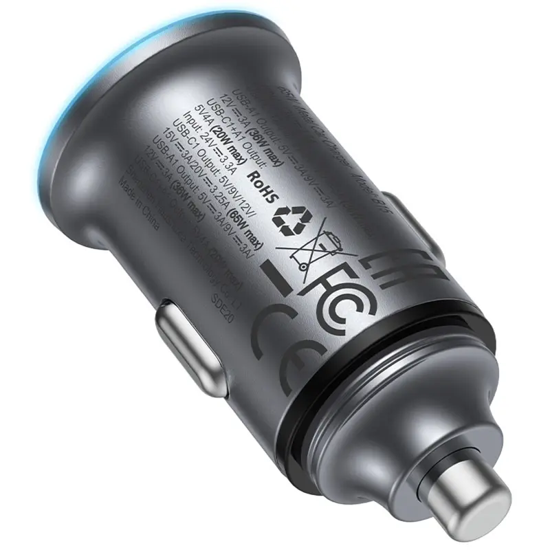 АЗУ Acefast B15 PD20W+QC3.0 total 65W (1USB-A/1C), Gray 4, купить оптом с доставкой