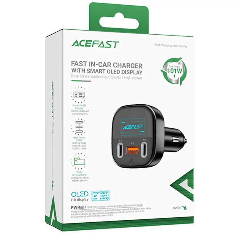 АЗУ Acefast B5 PD36W+QC4.0 total 101W (1USB-A/2C), Black 2, купить оптом с доставкой