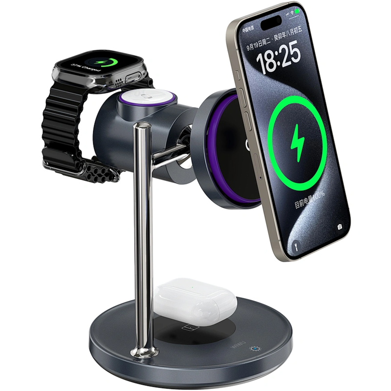 БЗУ WIWU Wi-W041 Space Qi2 3 in 1 wireless charger, Black 1, купить оптом с доставкой