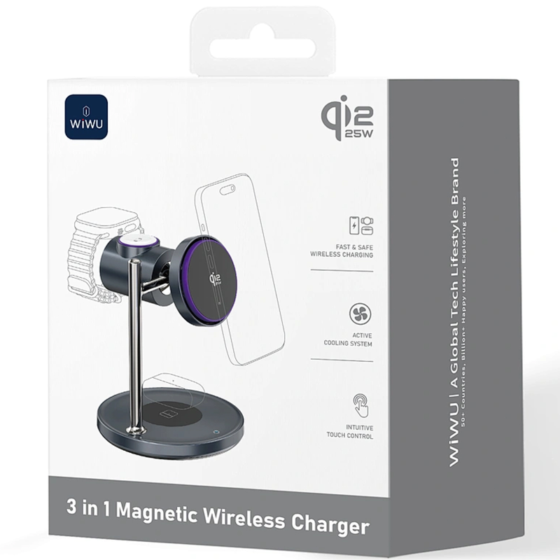 БЗУ WIWU Wi-W041 Space Qi2 3 in 1 wireless charger, Black 3, купить оптом с доставкой