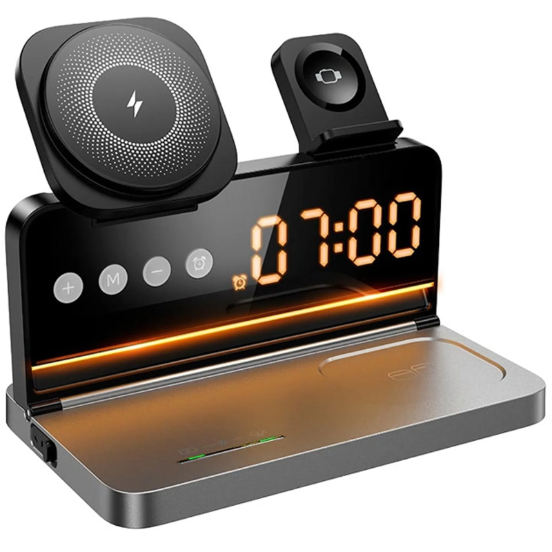 БЗУ Hoco DWQ03 North 4in1 with alarm clock, Black 2, купить оптом с доставкой