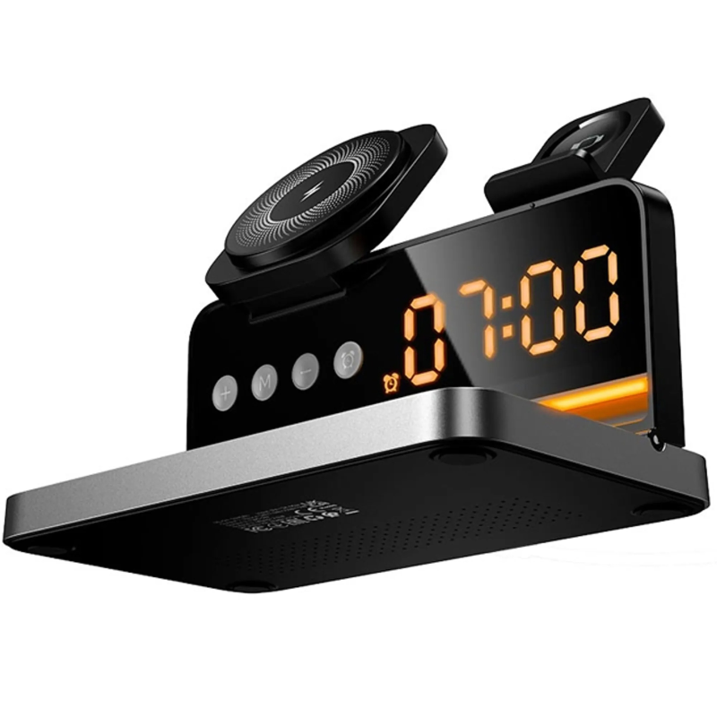 БЗУ Hoco DWQ03 North 4in1 with alarm clock, Black 3, купить оптом с доставкой