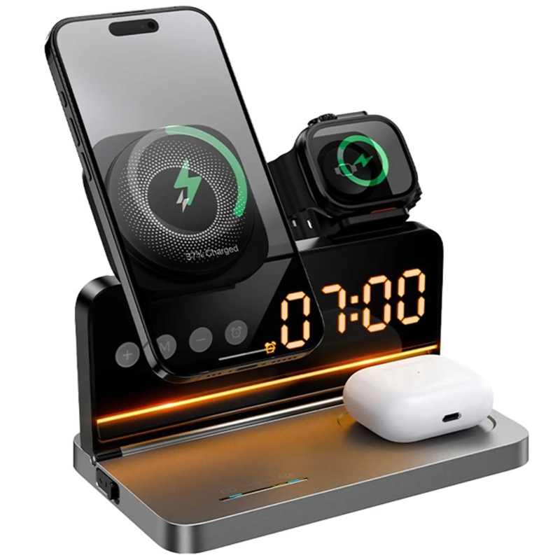 БЗУ Hoco DWQ03 North 4in1 with alarm clock, Black 5, купить оптом с доставкой