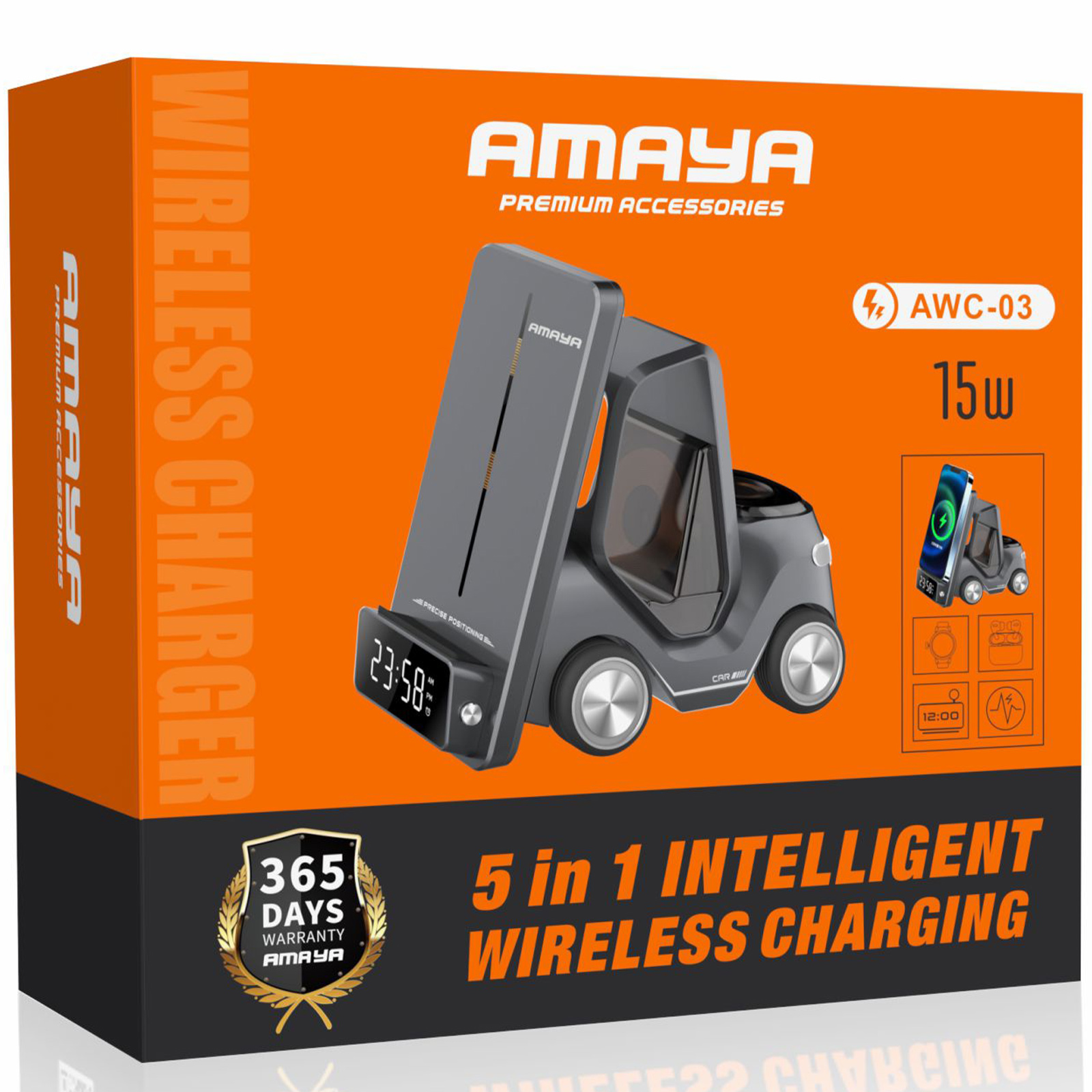 БЗП Amaya AWC-03 5in1 15W with clock, Gray 1, купити оптом з доставкою