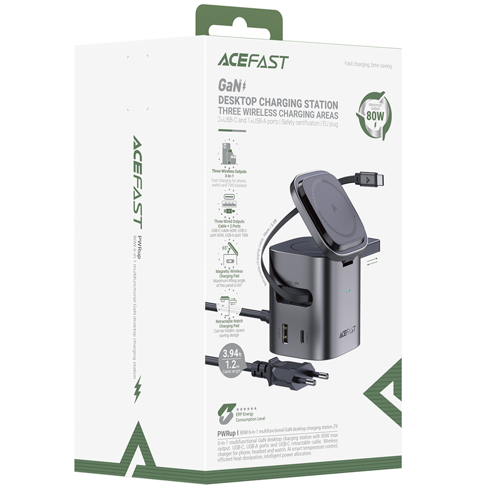 БЗУ Acefast Z9 6in1 35W GaN + СЗУ 45W, Metal grey 1, купить оптом с доставкой