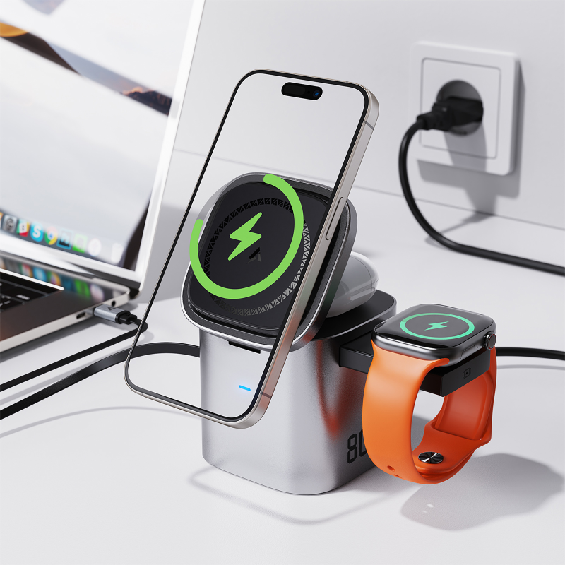 БЗУ Acefast Z9 6in1 35W GaN + СЗУ 45W, Metal grey 2, купить оптом с доставкой