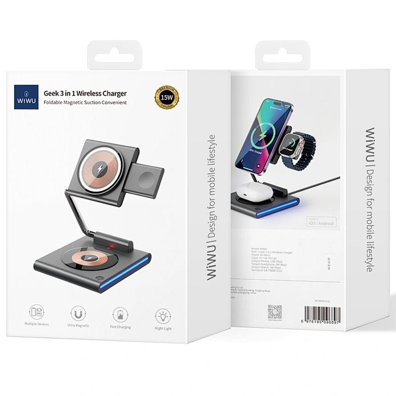 БЗП WIWU Wi-W023 3 in 1 wireless charger дивитися фото №5