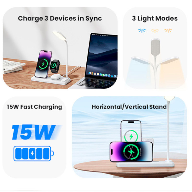 БЗП Usams US-CD195 15W 4in1 Wireless Charging Holder With Table Lamp Зображення №5 БЗП Usams US-CD195 15W 4in1 Wireless Charging Holder With Table Lamp дивитися фото №5