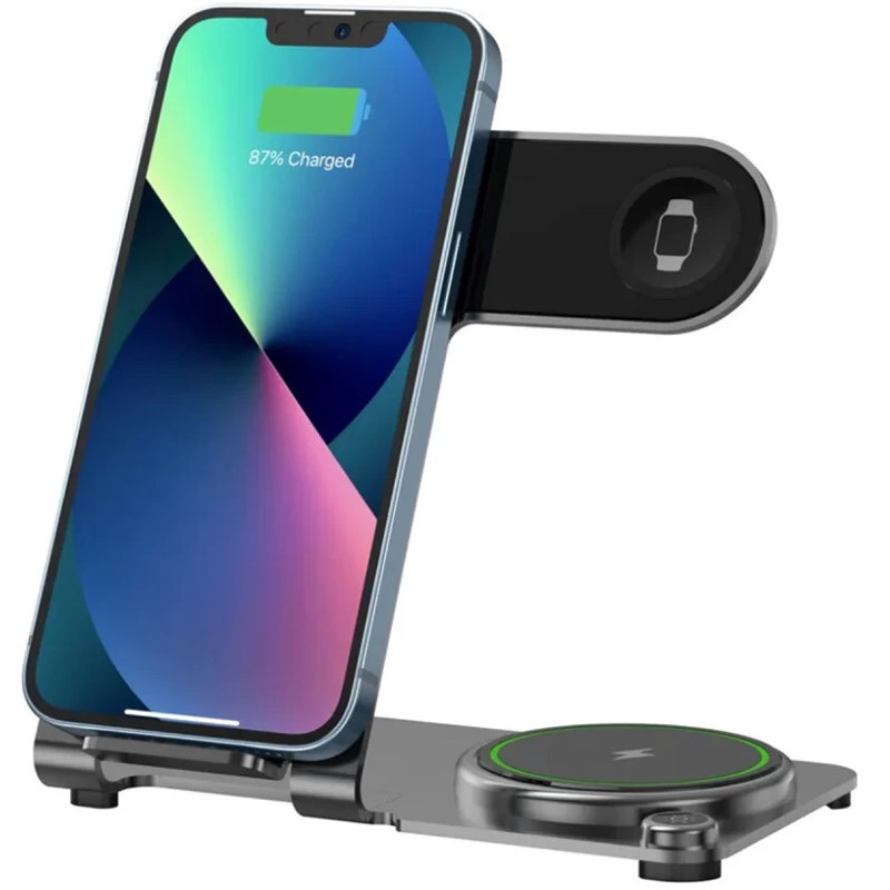 Уцінка БЗП WIWU Wi-W005 3 in 1 wireless charger, Відкрита упаковка / Black 1, купити оптом з доставкою