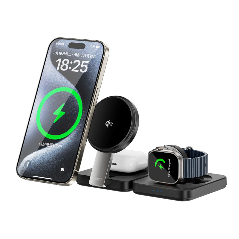 БЗП WIWU Wi-W028 QI2 3 in 1 wireless charger на малюнкі №1