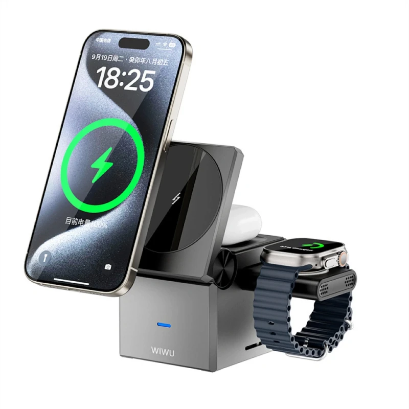 БЗУ WIWU Wi-W030 Planeta Trio 3 in 1 Cableless charger, Gray, купить оптом с доставкой