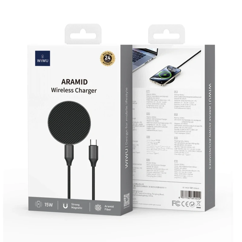 БЗУ WIWU Wi-W034 Aramid Wireless Charger, Black 3, купить оптом с доставкой