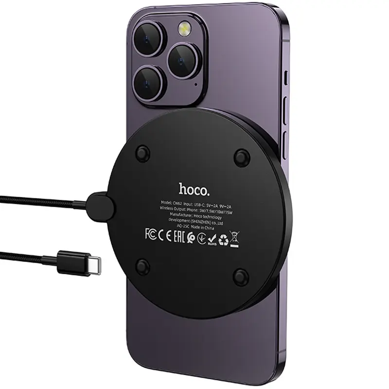 БЗП Hoco CW62 Peak with digital display and cable 15W, Black 4, купити оптом з доставкою