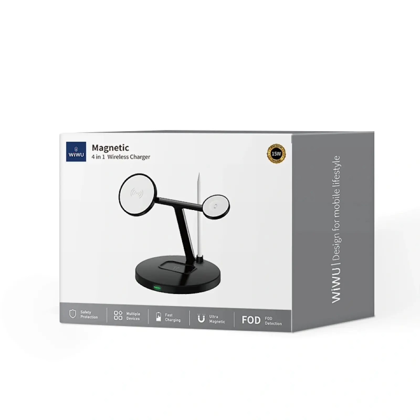 Уценка БЗУ WIWU Wi-W032 Magnetic 4 in 1 Cableless Charger, Вскрытая упаковка / Black 3, купить оптом с доставкой