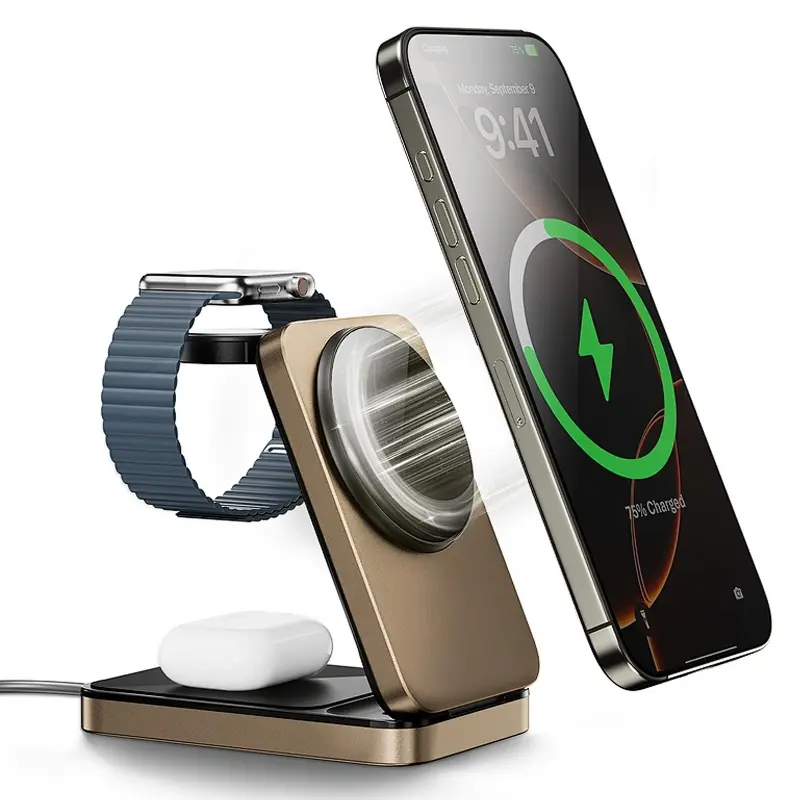 БЗУ WIWU Wi-W038 Triple 3 in 1 wireless charger, Gold 2, купить оптом с доставкой