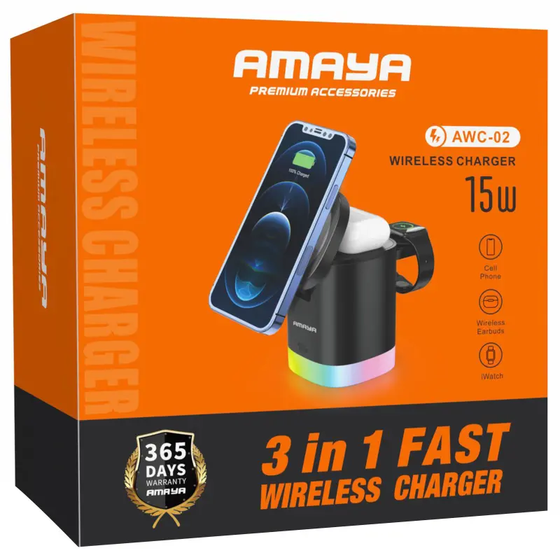 БЗУ Amaya AWC-02 3-in-1 15W, Black 1, купить оптом с доставкой