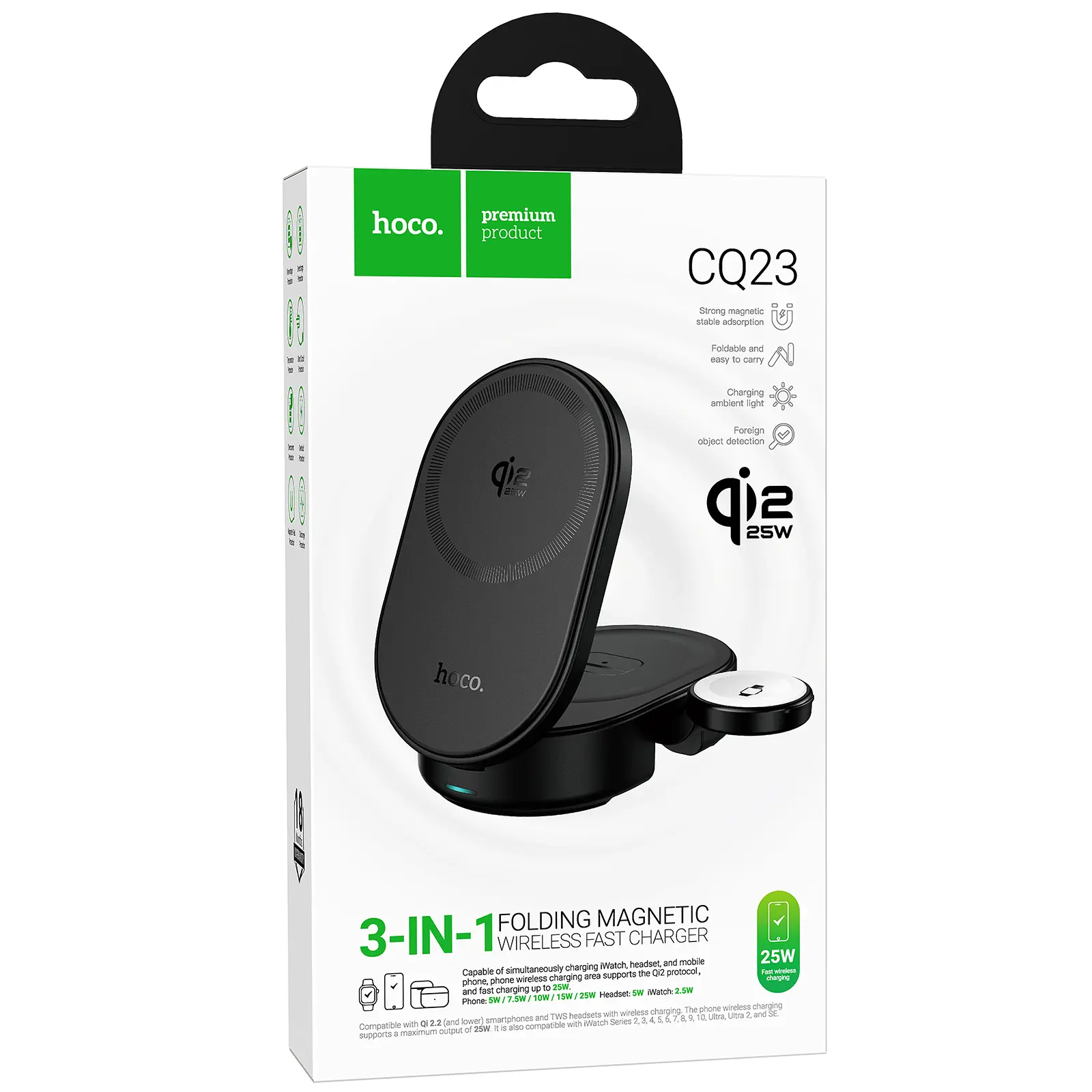 БЗУ Hoco CQ23 Pole Qi2.2 3-in-1, Black 1, купить оптом с доставкой
