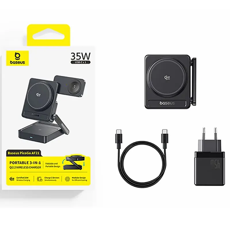 БЗУ Baseus PicoGo AF21 Portable 3in1 35W Qi2.2 + СЗУ 45W (E02054), Cosmic Black 3, купить оптом с доставкой