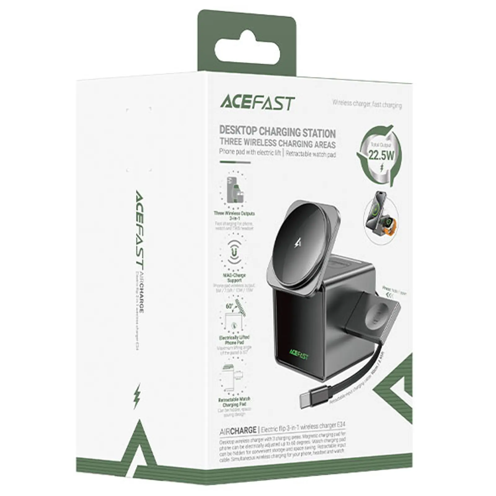 БЗУ Acefast E34 desktop 3in1 15W, Gray 1, купить оптом с доставкой