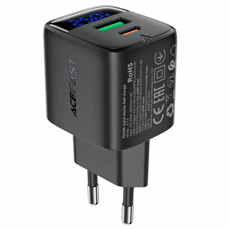МЗП Acefast A114 PD25W GaN (1USB-A/1C), Black 3, купити оптом з доставкою
