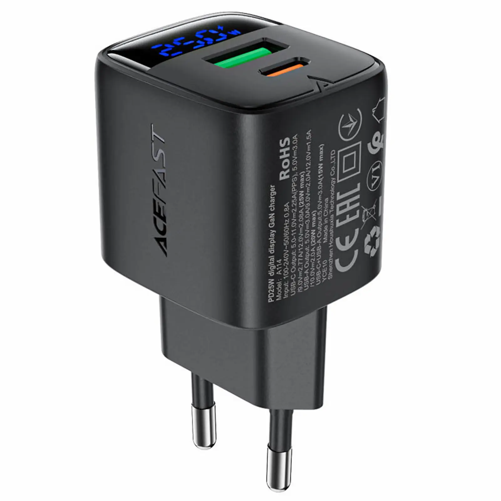 МЗП Acefast A114 PD25W GaN (1USB-A/1C), Black 3, купити оптом з доставкою