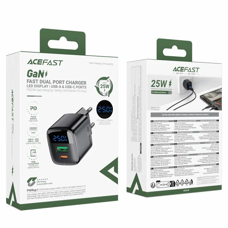 МЗП Acefast A114 PD25W GaN (1USB-A/1C), Black 4, купити оптом з доставкою