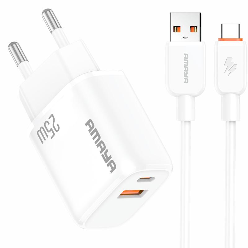 МЗП Amaya E231D PD25W+QC3.0 (1USB-A/1C) + кабель USB to Type-C на малюнкі №1