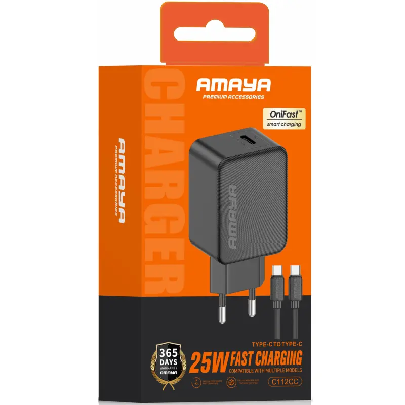 Уценка СЗУ Amaya E112CC PD25W (1USB-C) + кабель Type-C to Type-C, Мятая упаковка / Black 1, купить оптом с доставкой