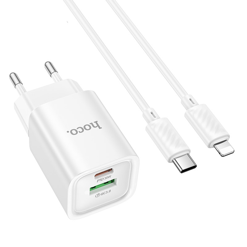 Уценка СЗУ Hoco C149A Charm PD30W+QC3.0 (1USB-A/1C) + кабель Type-C to Lightning, Поврежденная упаковка / White 1, купить оптом с доставкой