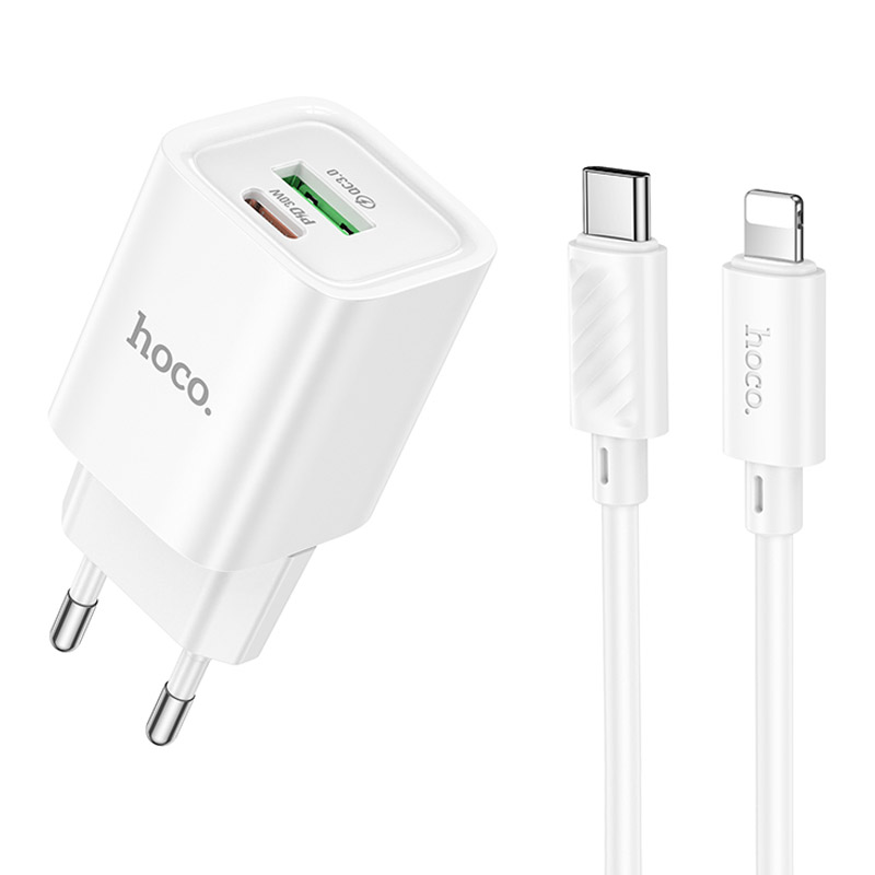 Уценка СЗУ Hoco C149A Charm PD30W+QC3.0 (1USB-A/1C) + кабель Type-C to Lightning, Поврежденная упаковка / White, купить оптом с доставкой