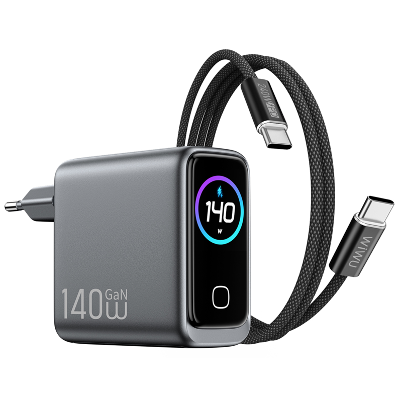 СЗУ WIWU CHG200 Voyager PD140W+QC3.0 (1USB-A/3C) + кабель Type-C to Type-C, Grey, купить оптом с доставкой