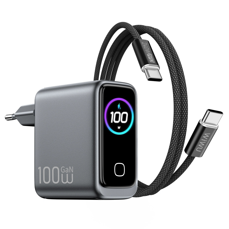 СЗУ WIWU CHG300 Voyager PD100W+QC3.0 (1USB-A/2C) + кабель Type-C to Type-C, Grey, купить оптом с доставкой