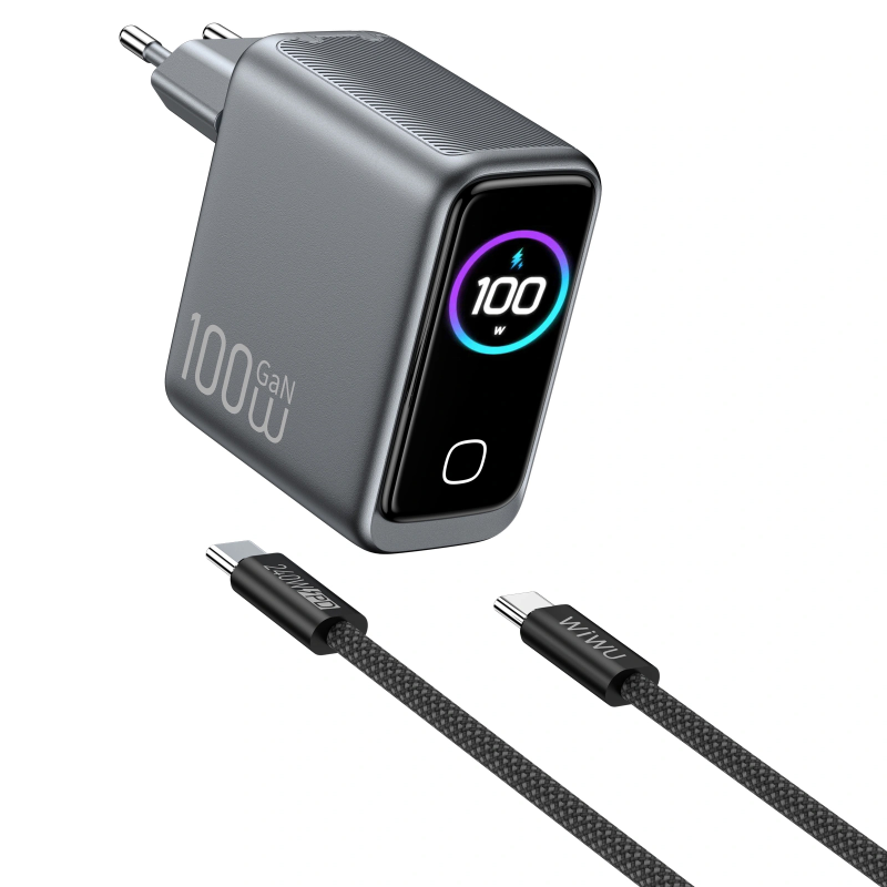 СЗУ WIWU CHG300 Voyager PD100W+QC3.0 (1USB-A/2C) + кабель Type-C to Type-C, Grey 1, купить оптом с доставкой