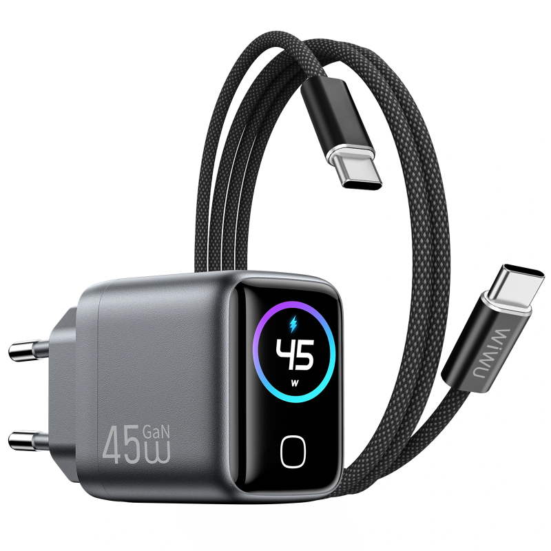 МЗП WIWU CHG500 Voyager PD45W (1USB-C) + кабель Type-C to Type-C, Grey, купити оптом з доставкою