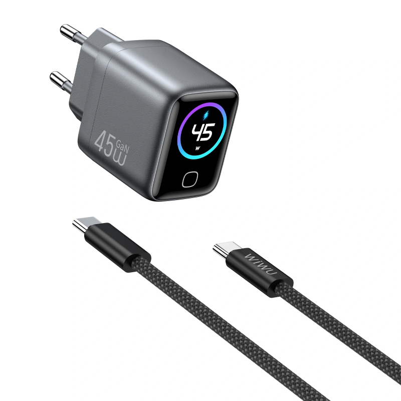 МЗП WIWU CHG500 Voyager PD45W (1USB-C) + кабель Type-C to Type-C, Grey 1, купити оптом з доставкою