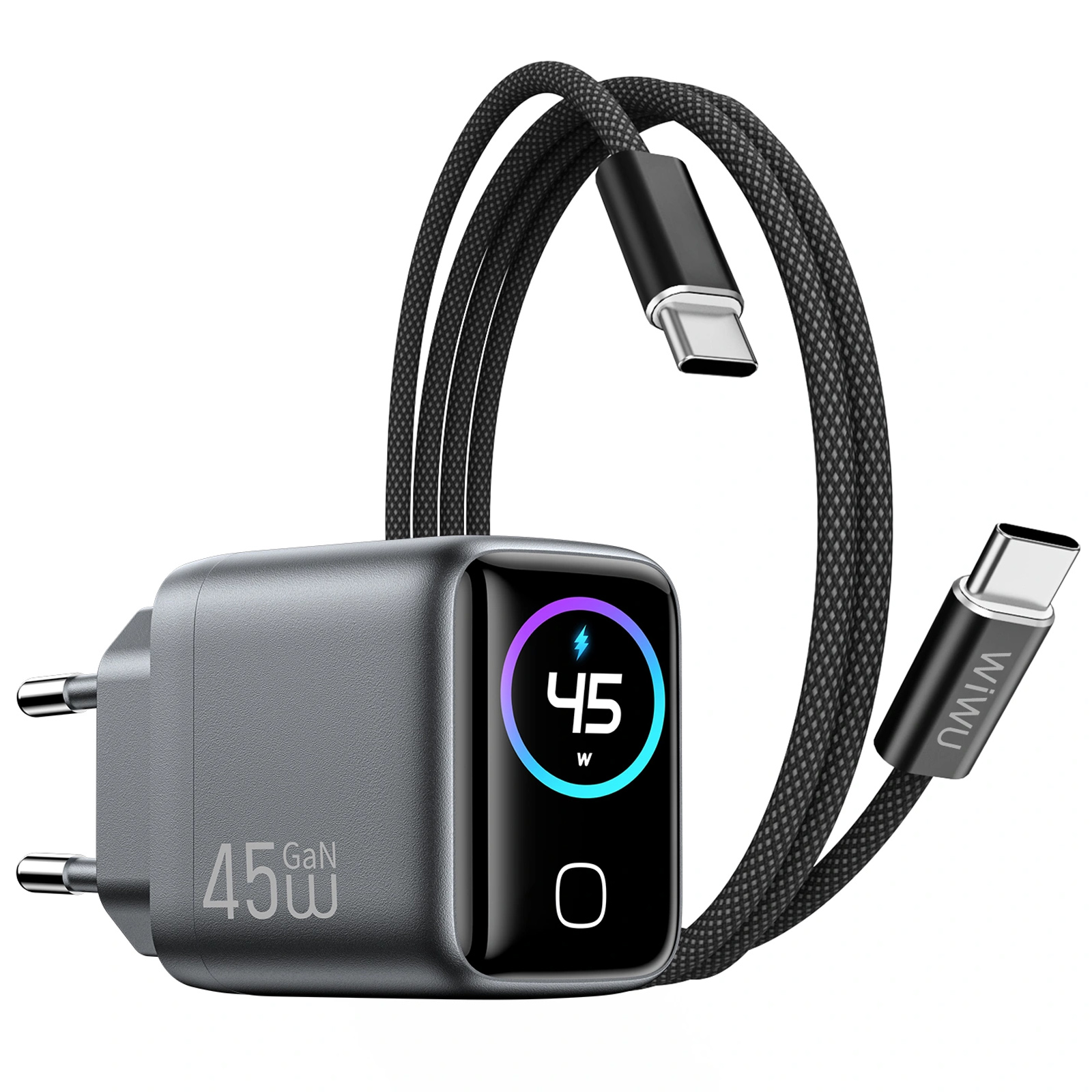 МЗП WIWU CHG500 Voyager PD45W (1USB-C) + кабель Type-C to Type-C, Grey, купити оптом з доставкою