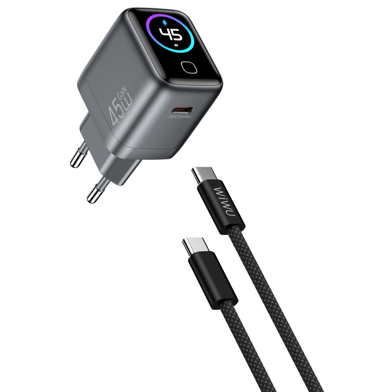 МЗП WIWU CHG500 Voyager PD45W (1USB-C) + кабель Type-C to Type-C, Grey 2, купити оптом з доставкою