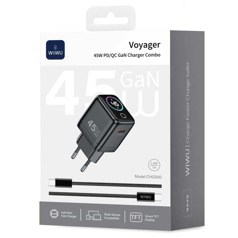МЗП WIWU CHG500 Voyager PD45W (1USB-C) + кабель Type-C to Type-C, Grey 3, купити оптом з доставкою