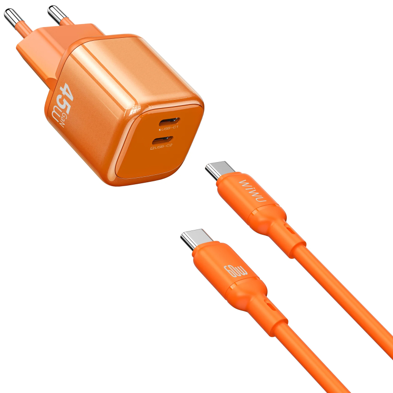 СЗУ WIWU G025 Cube PD45W (2USB-C) + кабель Type-C to Type-C на картинке №1