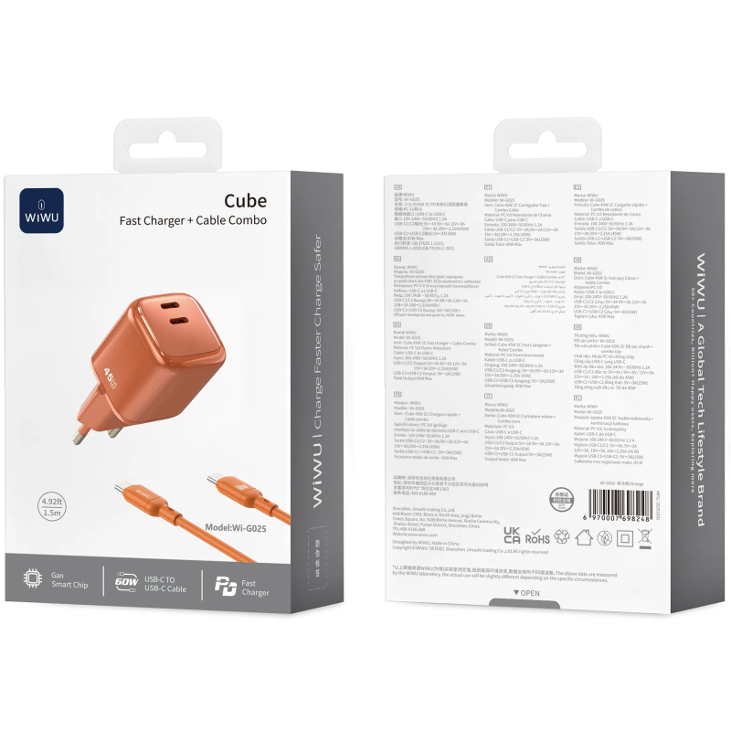 СЗУ WIWU G025 Cube PD45W (2USB-C) + кабель Type-C to Type-C на картинке №2
