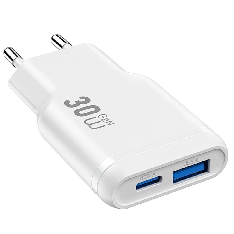 СЗУ WIWU G033 Essen PD30W+QC3.0 GaN (1USB-A/1C), White 2, купить оптом с доставкой