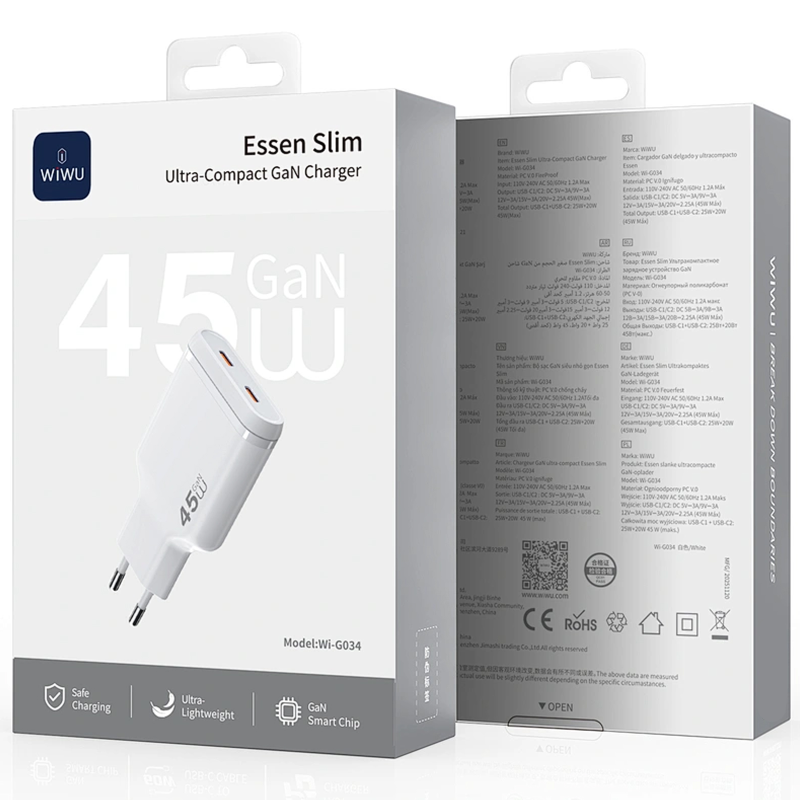 СЗУ WIWU G034 Essen PD45W GaN (2USB-C), White 5, купить оптом с доставкой