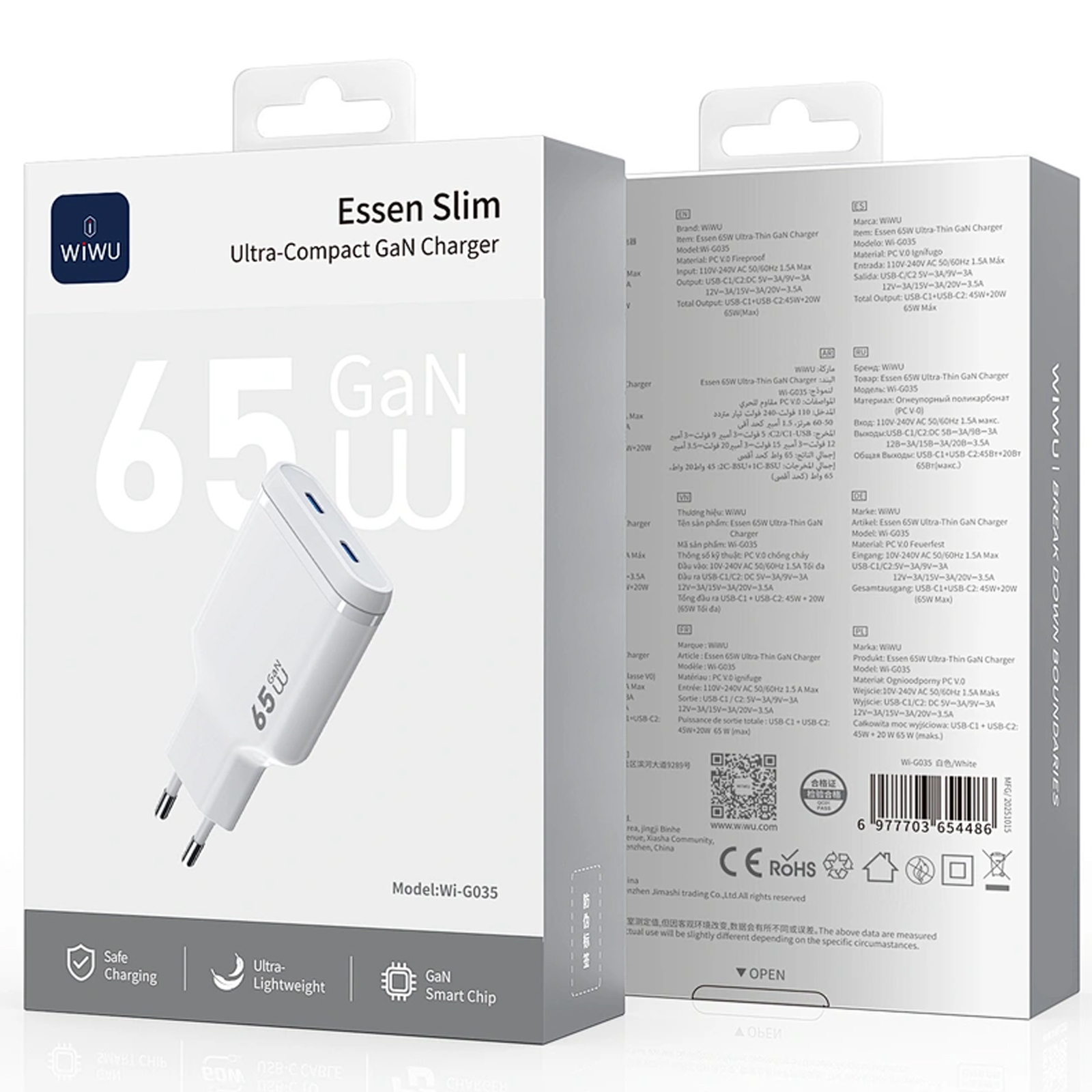 СЗУ WIWU G035 Essen PD65W GaN (2USB-C), White 1, купить оптом с доставкой